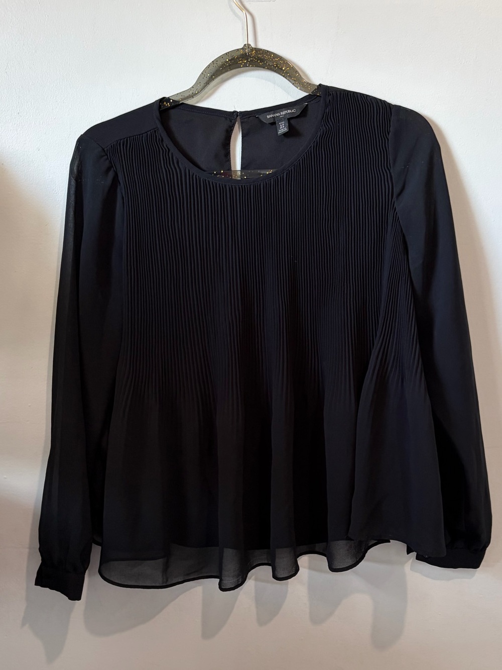 Banana Republic Pleated Long Sleeve Lined Blouse | Black | S